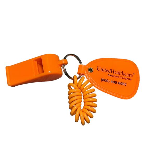 United Healthcare Keychain Safety Whistle Plastic Retro Neon Pink Orange Rare 2 - Picture 2 of 7